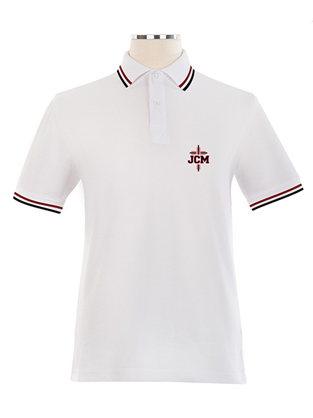 Short Sleeve Embroidered Polo with Red/Black Trim Collar and Arm Bands