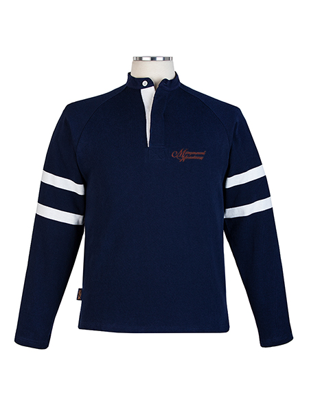 Long Sleeve Navy/White Embroidered Rugby w/ Henley Collar - Unisex