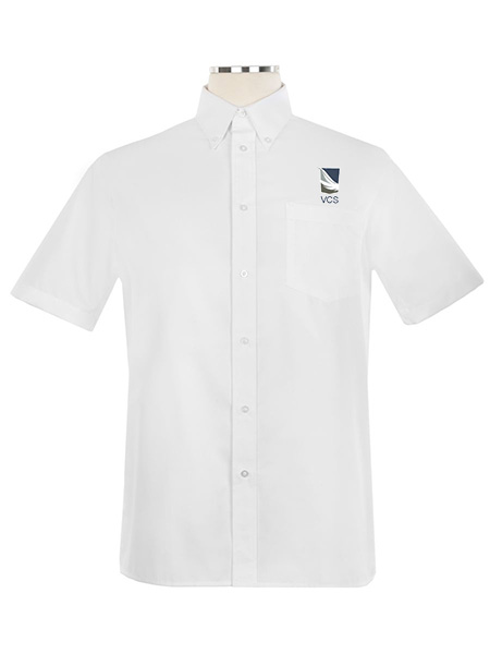 Short Sleeve Embroidered Oxford Shirt with Button Down Collar - Unisex