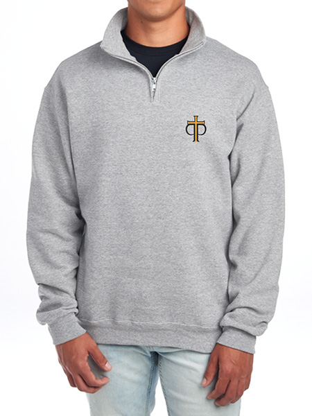 Quarter-Zip Cadet Collar Embroidered Sweat Top