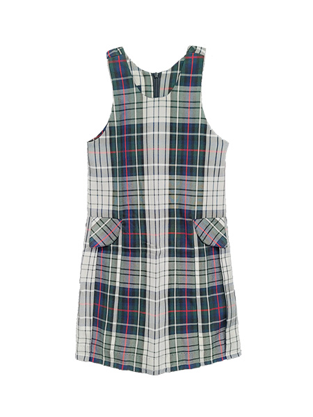 White/Navy/Green/Red Plaid Round Neck Tunic