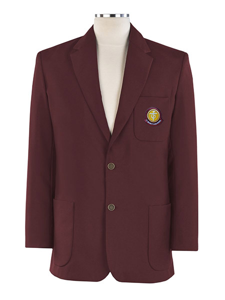 Two Button Crested Blazer, School Buttons and Embroidered Collar- Male