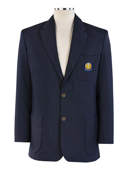 Two Button Crested Blazer, School Buttons and Embroidered Collar- Male