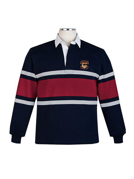 Long Sleeve Collegiate Stripe Navy/Grey/Maroon Embroidered Rugby - Unisex