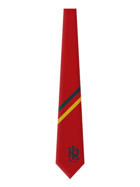 Red with Black/Gold Stripes Crested DLS School Tie