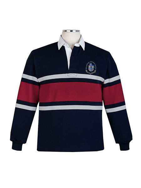 Long Sleeve Navy/Grey/Maroon Embroidered Rugby - Unisex