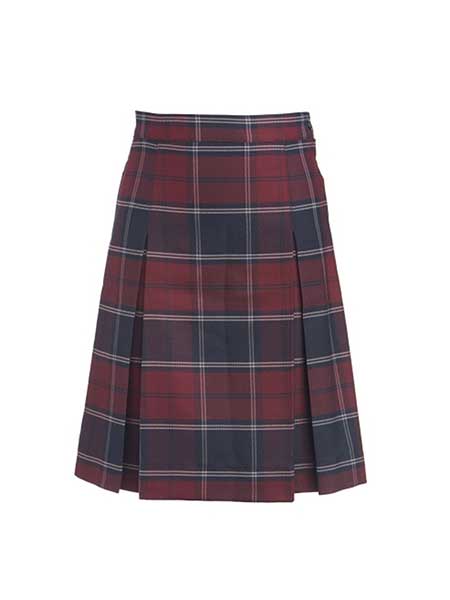 Maroon/Navy/Grey plaid box pleated skirt