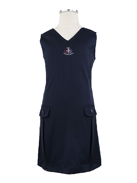 V-Neck Flap Embroidered Tunic Front Pleats & Back Zipper