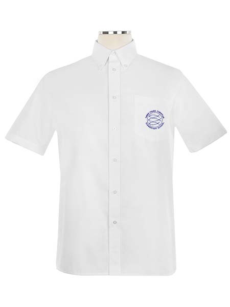 Short Sleeve Embroidered Oxford Shirt with Button Down Collar - Unisex