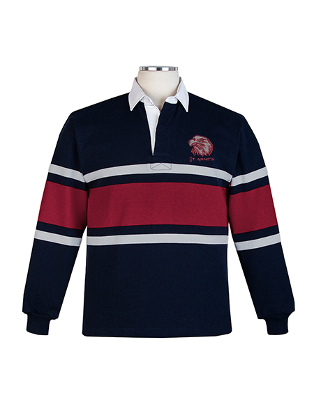 Long Sleeve Collegiate Stripe Navy/Grey/Maroon Embroidered Rugby - Unisex