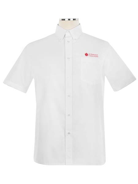 Short Sleeve Embroidered Oxford Shirt with Button Down Collar - Unisex