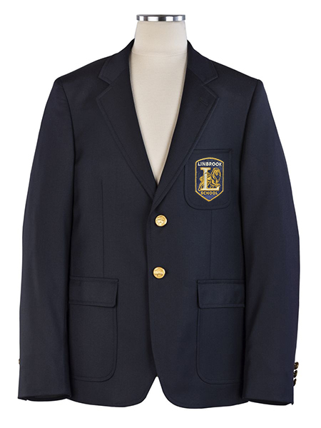 Two-Button Crested Blazer, Gold Buttons - Boys