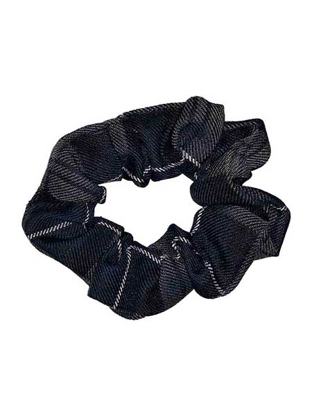 Charcoal Grey/Navy/White/Black Plaid Scrunchie