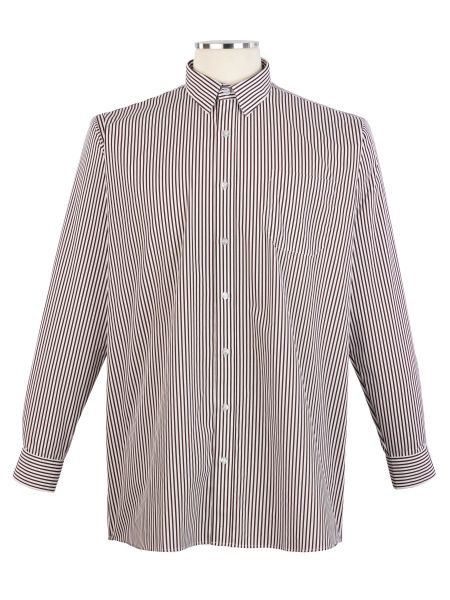 White & Maroon Striped Long Sleeve Dress Shirt; No Button Down