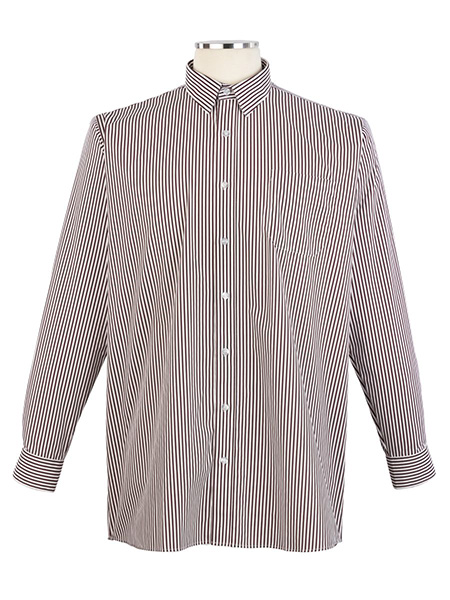 Maroon & White Striped Long Sleeve Dress Shirt