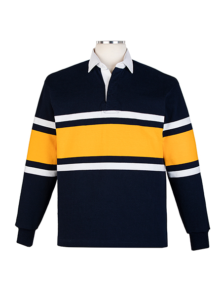 Long Sleeve Collegiate Stripe Navy/White/Gold Embroidered Rugby - Unisex